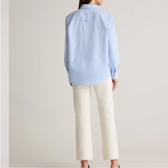 Quince Organic Cotton Relaxed Oxford Shirt Pale Blue Medium Button Down Top - Picture 3 of 13
